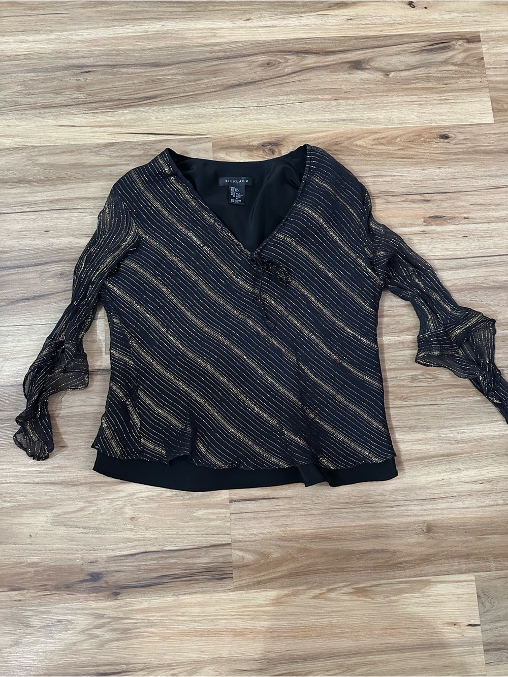 Silkland Gold Metallic Stripe V-Neck Blouse